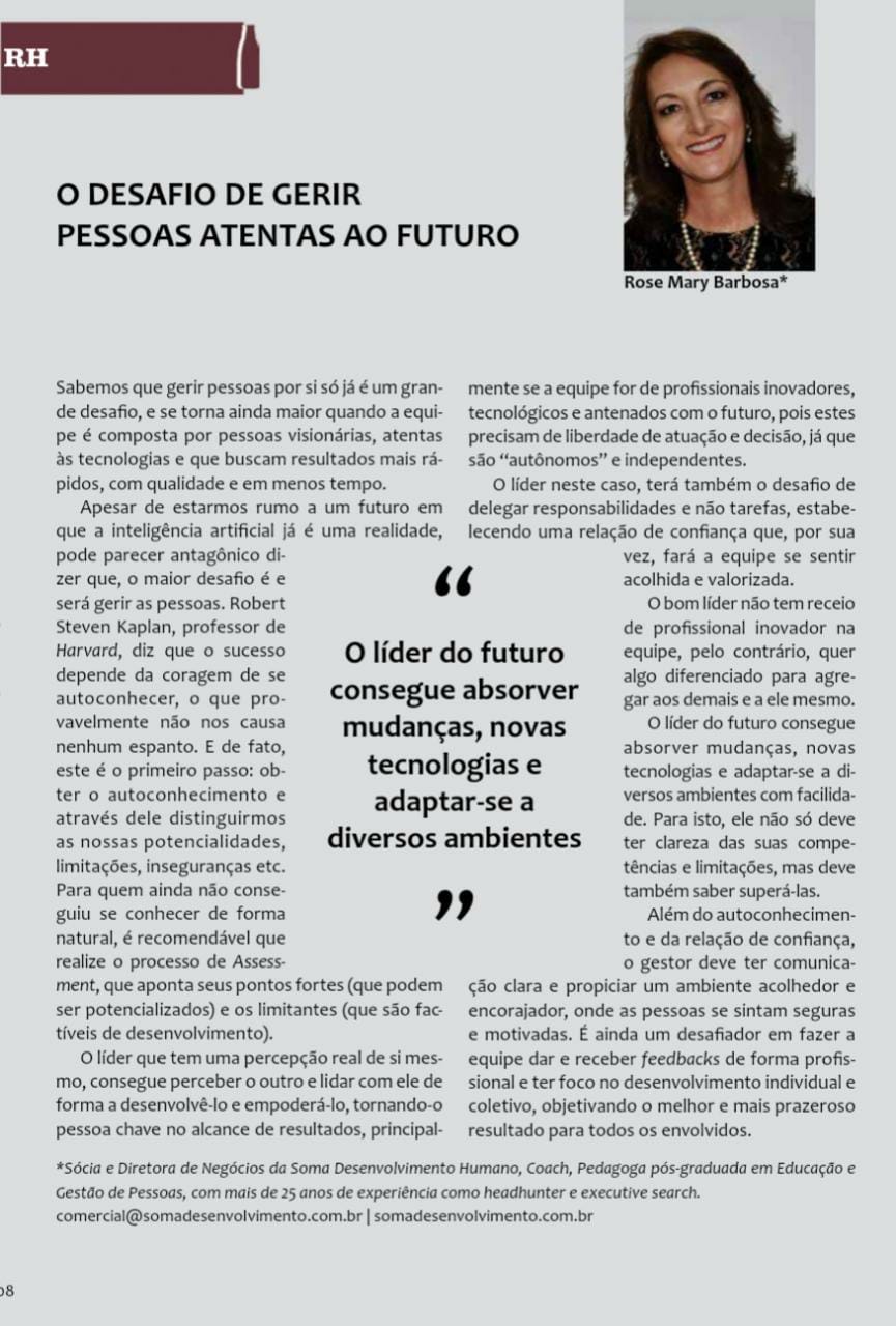 O DESAFIO DE GERIR PESSOAS ATENTAS AO  FUTURO